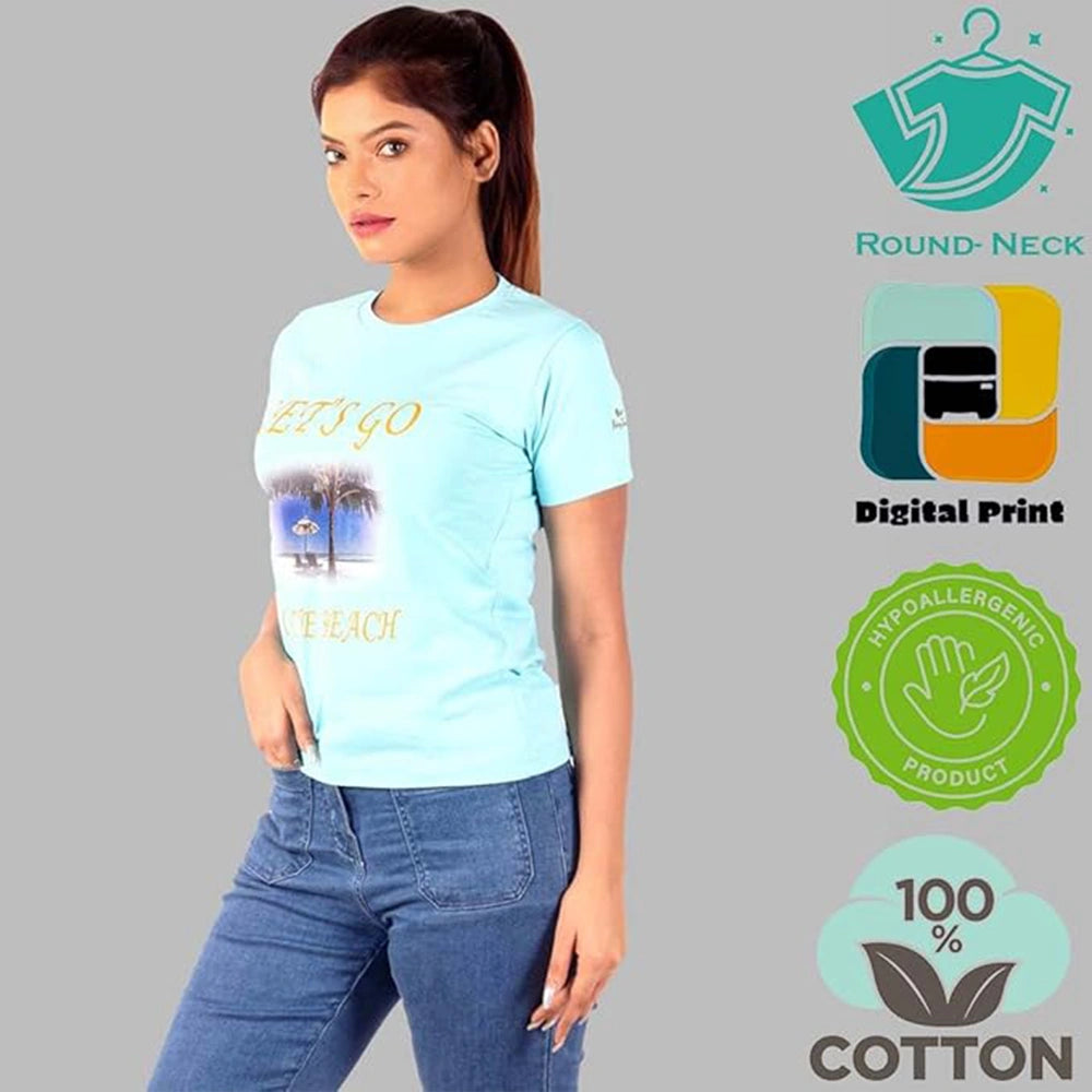 Women's Short Sleeve Casual Tee T-shirt Summer Casual Crewneck Half Sleeve Tees Cute Print Tunic Tops_Sky Blue