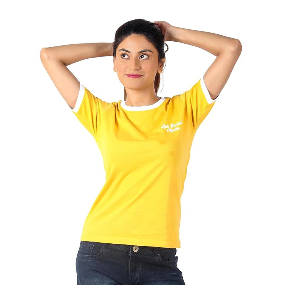 Women Half Sleeve Cropped T-Shirts Drop Shoulder Round Neck Crop Tops Casual Summer Solid Color Basic Tees_Yellow