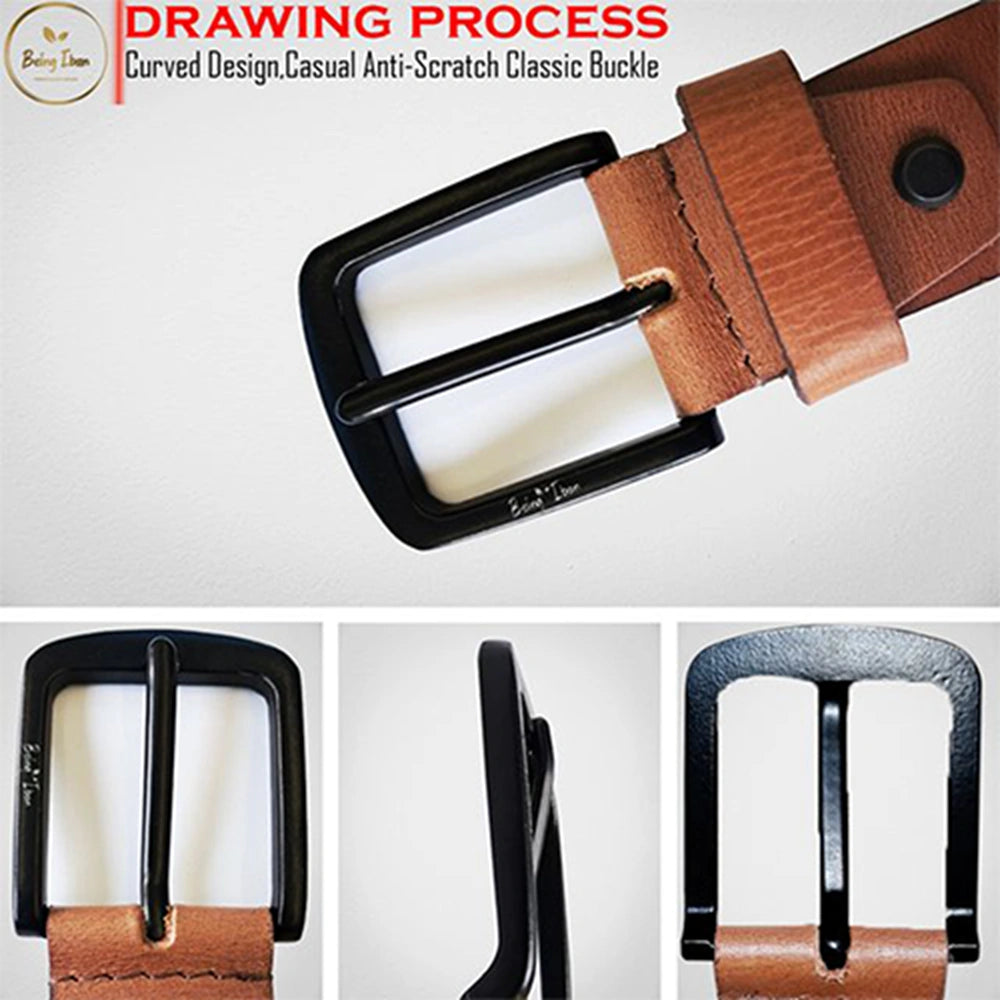 Genuine Men's Leather Belt Full Grain Leather Casual Jeans Leather Belts for Men,Hand Made Mens Casual Belts With Heavy Duty Metal Buckle_Light Brown_Light Brown