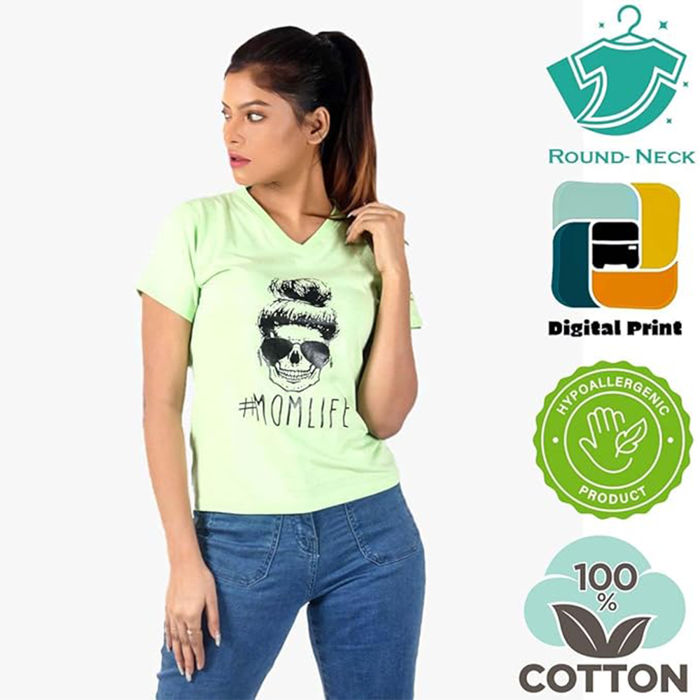 Women's Short Sleeve Casual Tee T-shirt Summer Casual Crewneck Half Sleeve Tees Cute Print Tunic Tops_Light Green