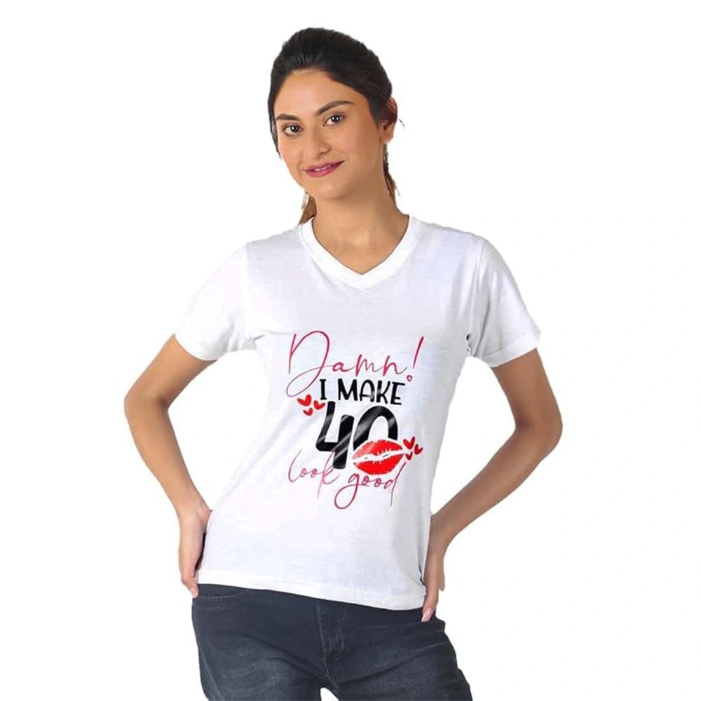 Women's Short Sleeve Casual Tee T-shirt Summer Casual Crewneck Half Sleeve Tees Cute Print Tunic Tops_White