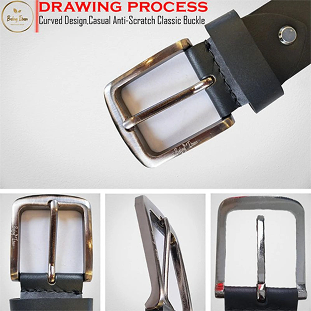 Genuine Men's Leather Belt, Full Grain Leather, Casual Jeans Leather Belts for Men,Hand Made Mens Casual Belts With Heavy Duty Metal Buckle_Light Brown_Black