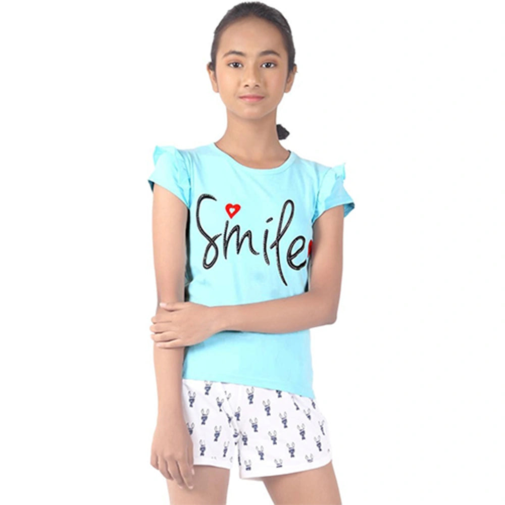 Toddlers,And Girls'Short-Sleeve Crew Neck Soft Graphic Print Tunic Tee Shirts Fashion Tops_Blue
