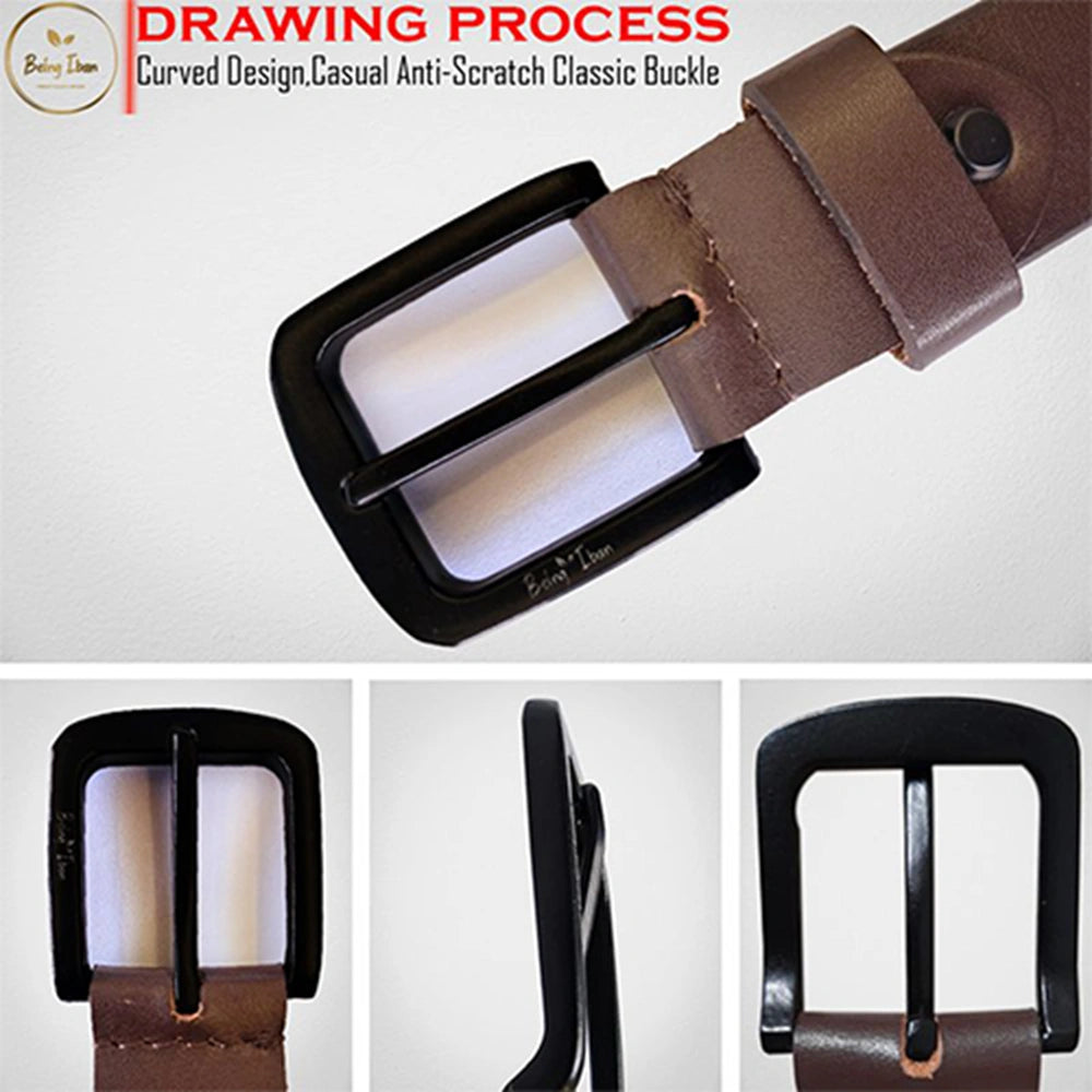 Genuine Men's Leather Belt, Full Grain Leather, Casual Jeans Leather Belts for Men,Hand Made Mens Casual Belts With Heavy Duty Metal Buckle_Handmilled_Handmilled