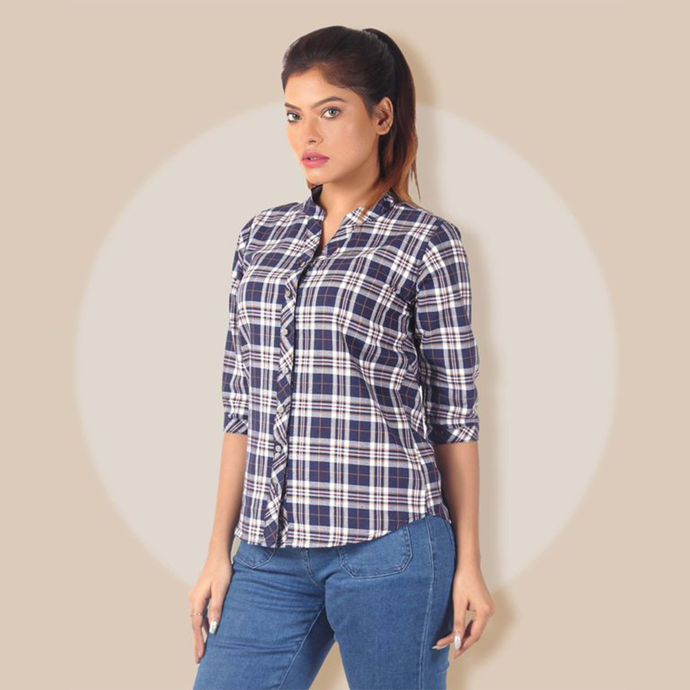 Women's Regular Fit Long Sleeve Casual Shirt Pure Cotton Check Shirt For Girl
