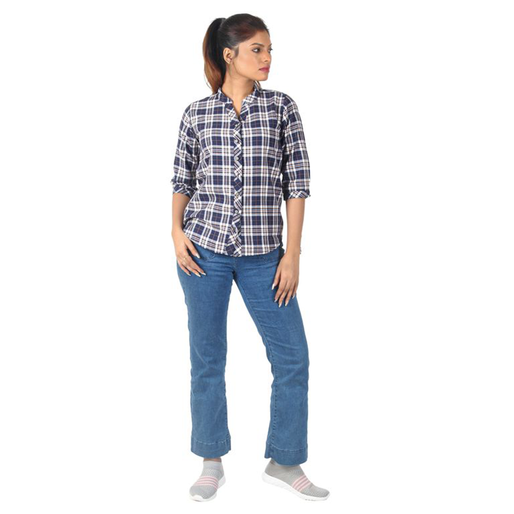 Women's Regular Fit Long Sleeve Casual Shirt Pure Cotton Check Shirt For Girl