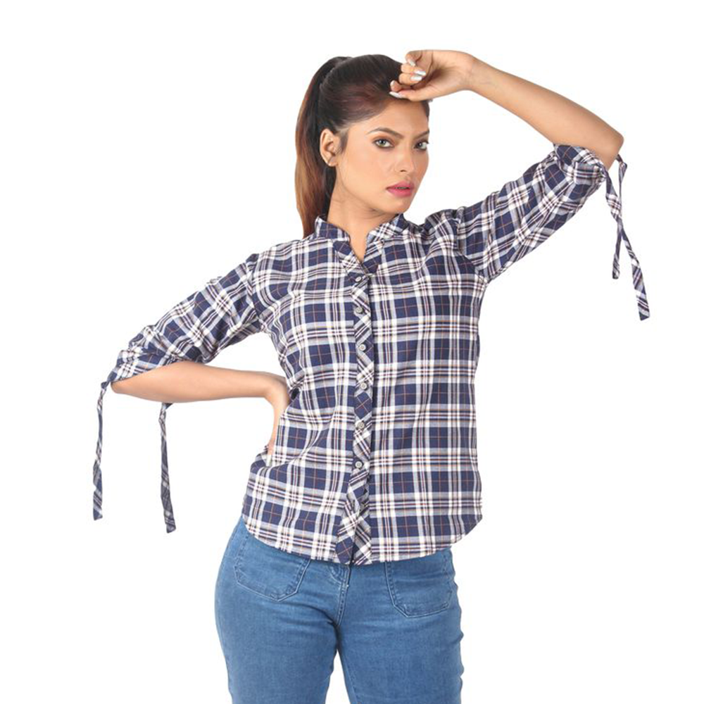 Women's Regular Fit Long Sleeve Casual Shirt Pure Cotton Check Shirt For Girl