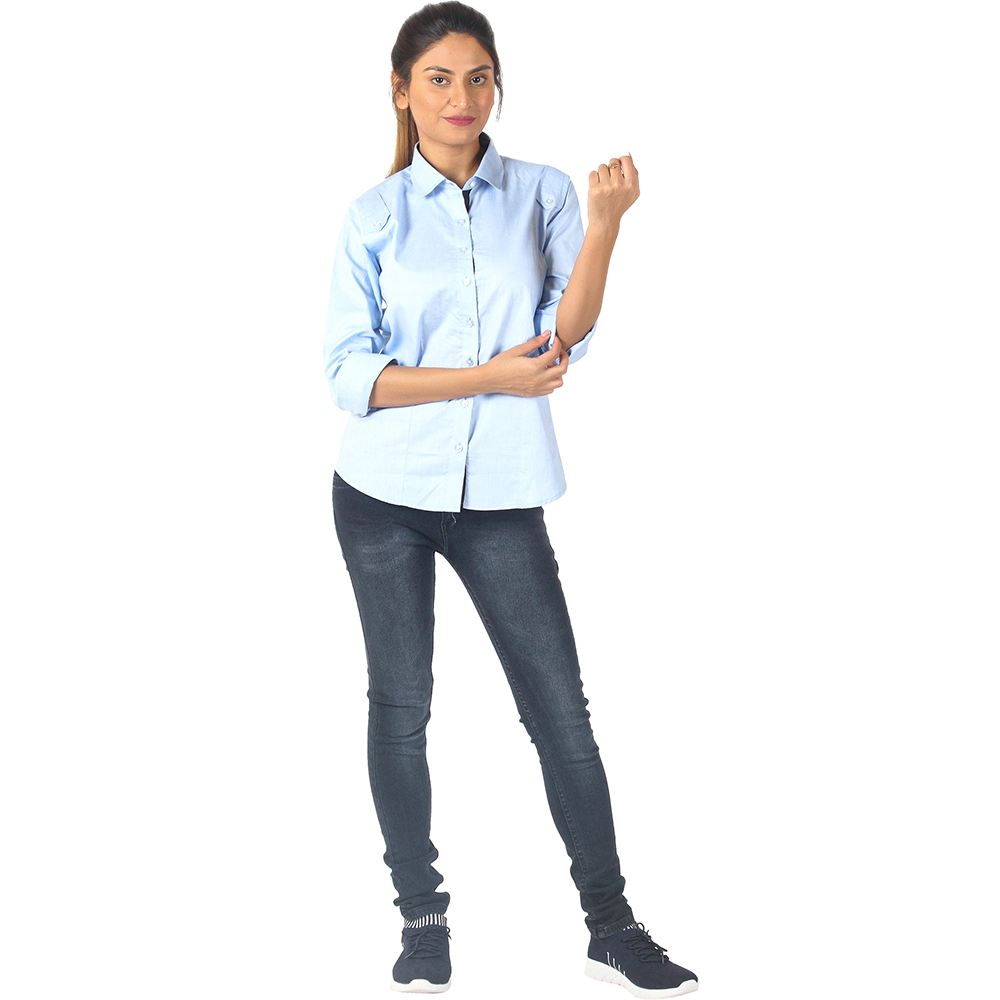 Button Down Shirt Women Long Sleeve Blouse Cotton Shirt Classic-Fit Cotton Tops Wrinkle Resistant (Sky Blue)