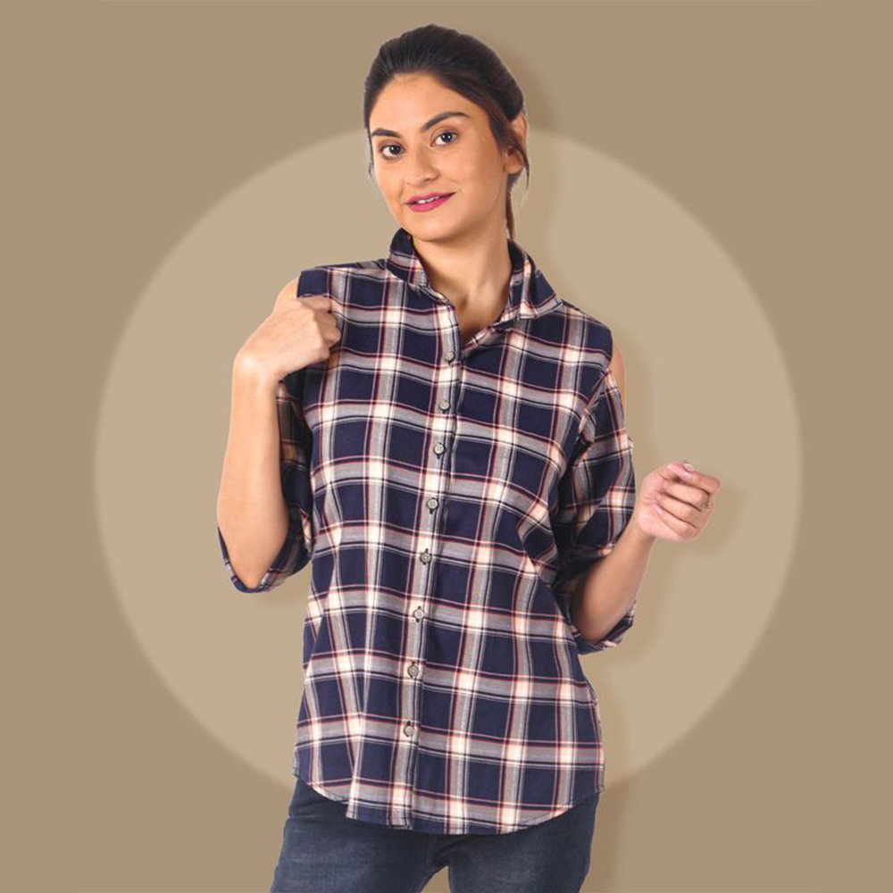 Women's Regular Fit Long Sleeve Casual Shirt Pure Cotton Check Shirt For Girl