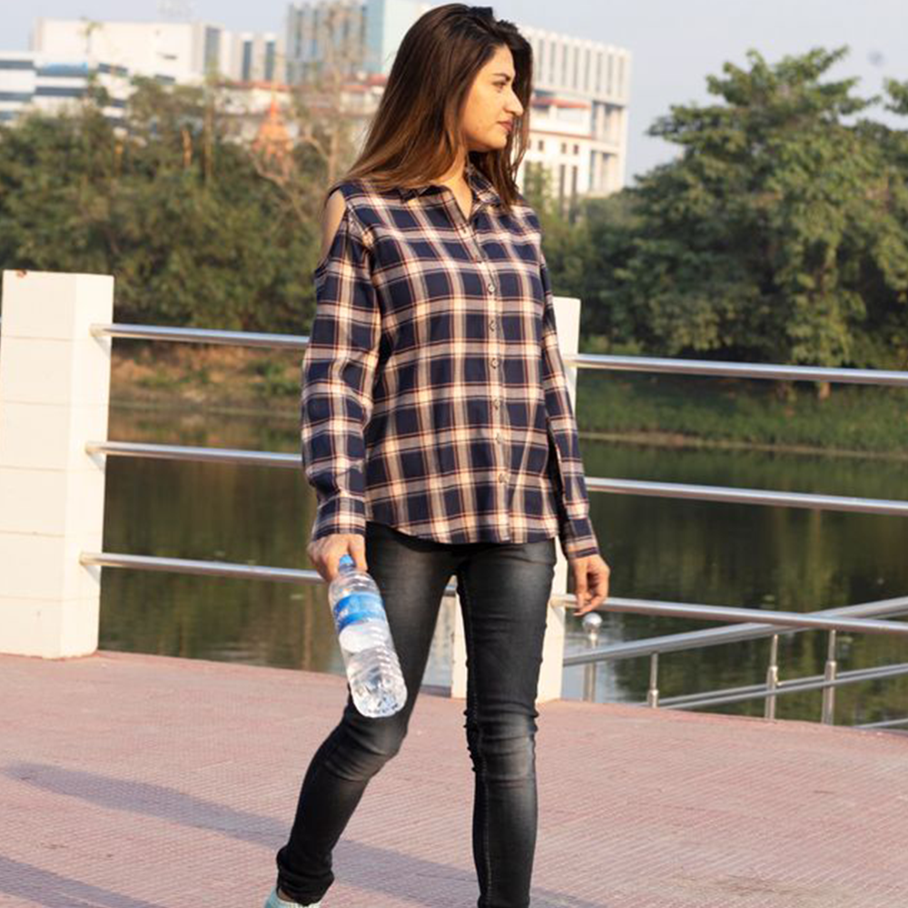 Women's Regular Fit Long Sleeve Casual Shirt Pure Cotton Check Shirt For Girl