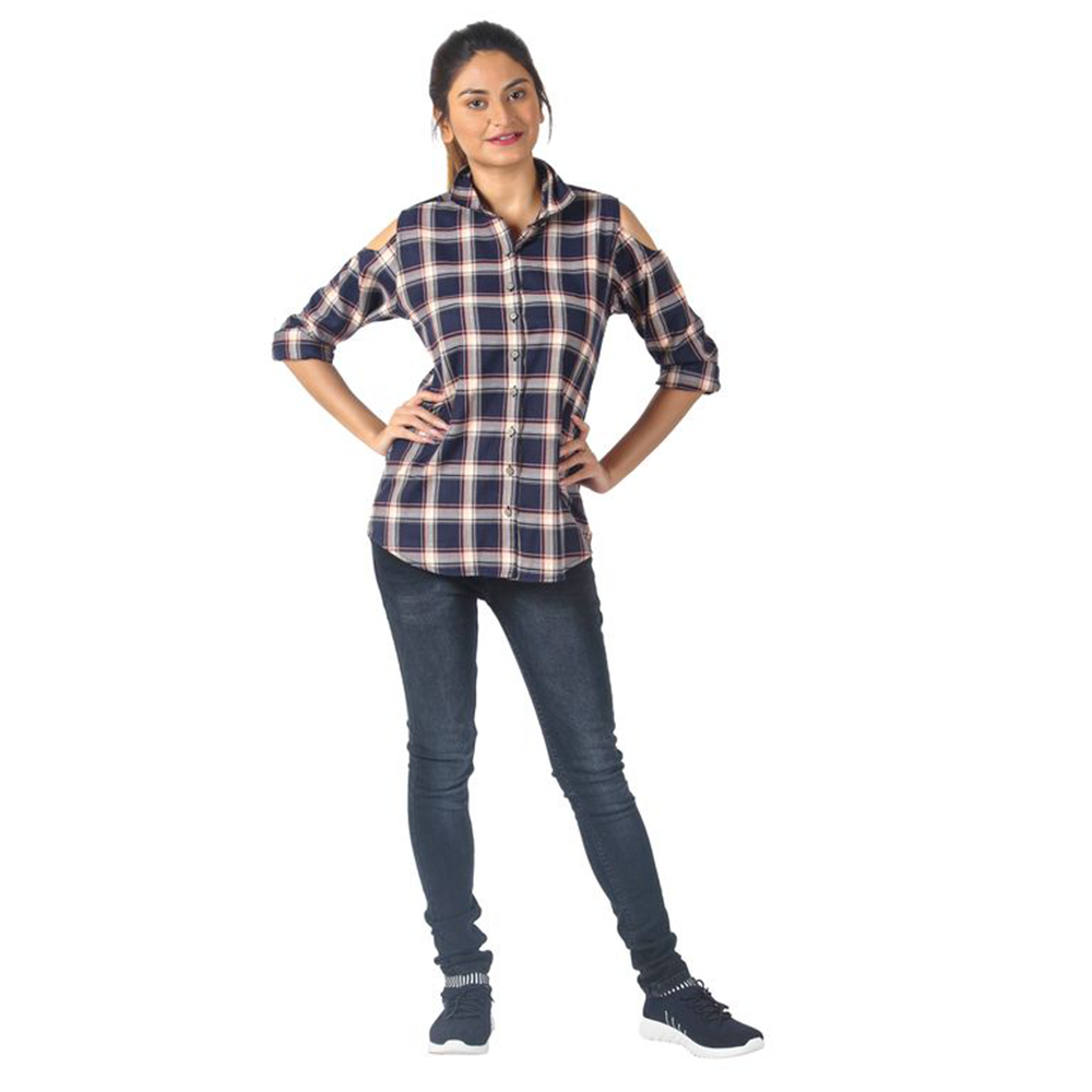 Women's Regular Fit Long Sleeve Casual Shirt Pure Cotton Check Shirt For Girl