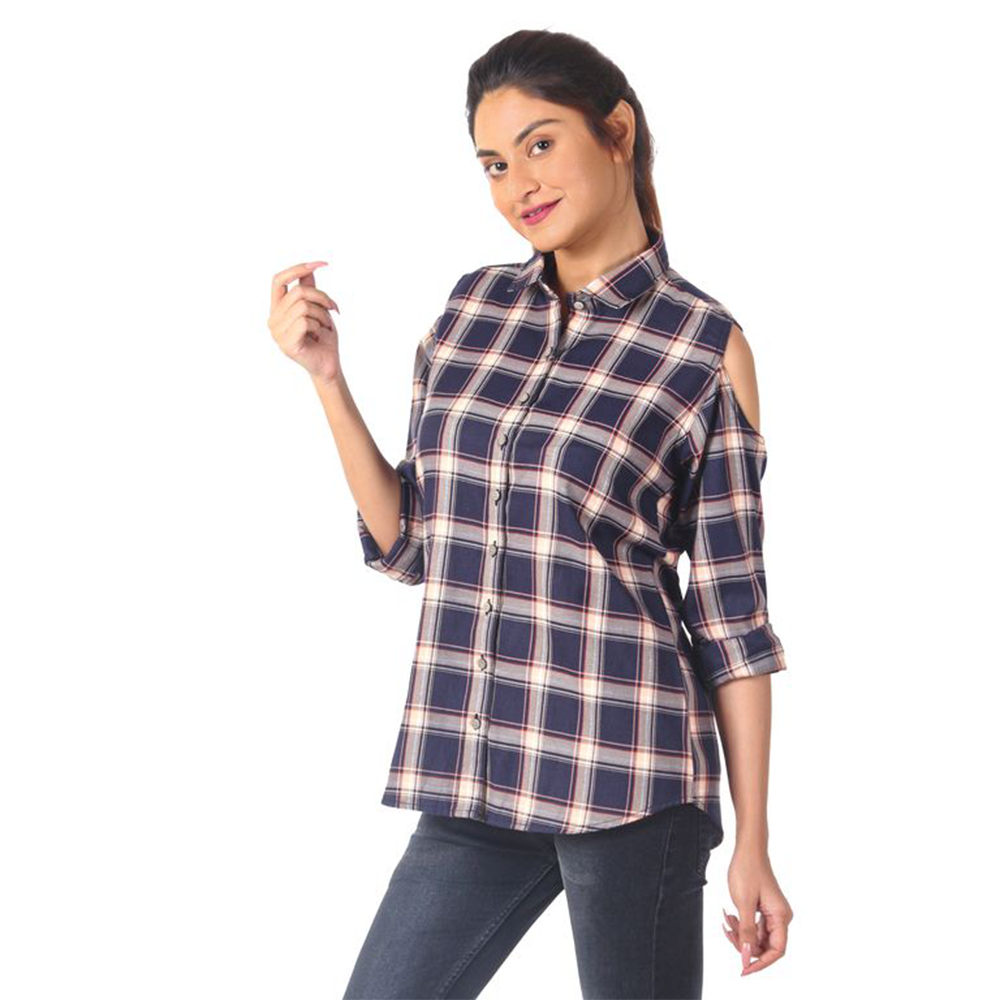 Women's Regular Fit Long Sleeve Casual Shirt Pure Cotton Check Shirt For Girl