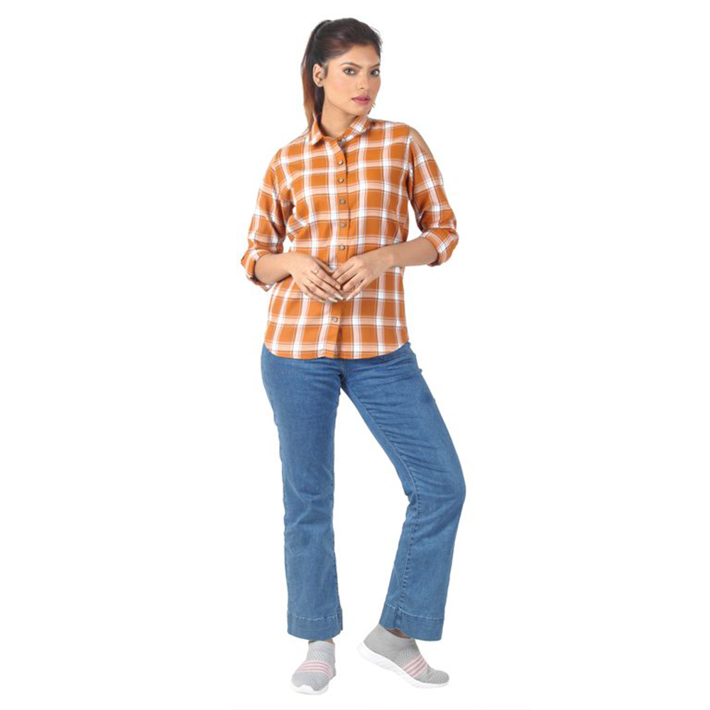 Women's Regular Fit Long Sleeve Casual Shirt Pure Cotton Check Shirt For Girl