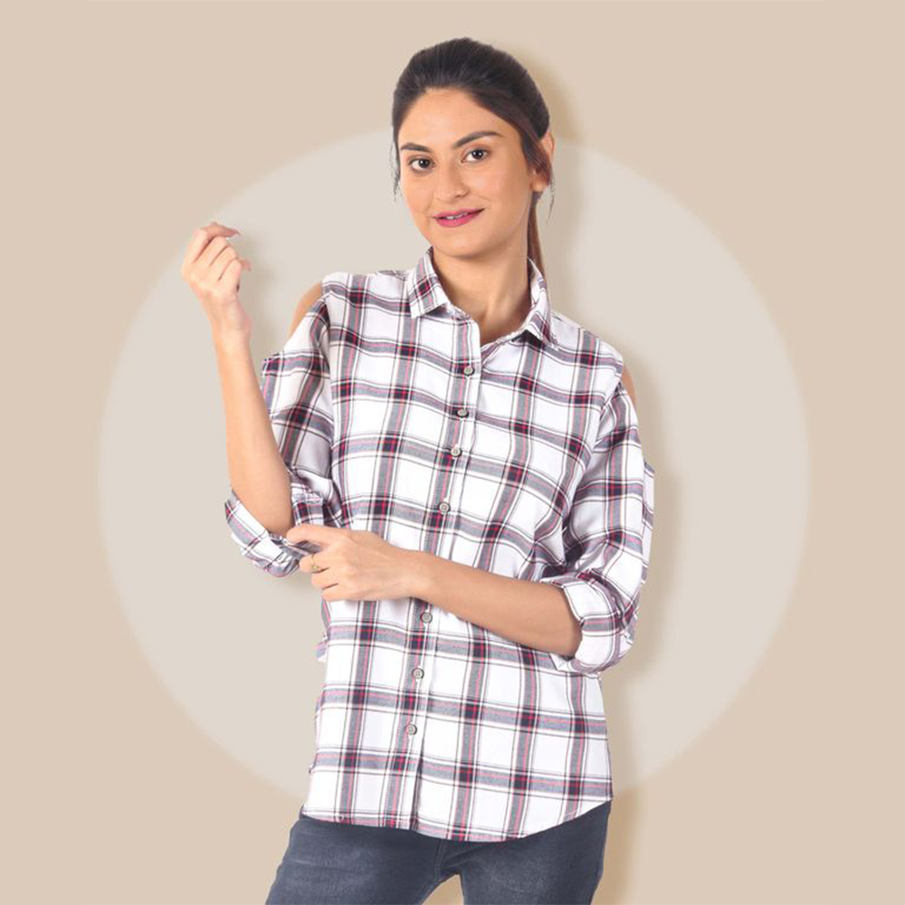 Women's Regular Fit Long Sleeve Casual Shirt Pure Cotton Check Shirt For Girl