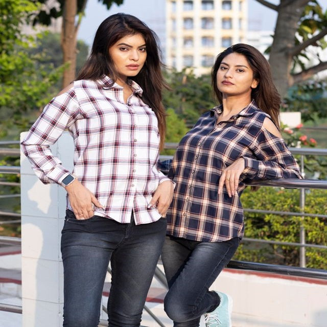 Women's Regular Fit Long Sleeve Casual Shirt Pure Cotton Check Shirt For Girl