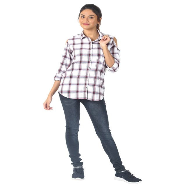 Women's Regular Fit Long Sleeve Casual Shirt Pure Cotton Check Shirt For Girl