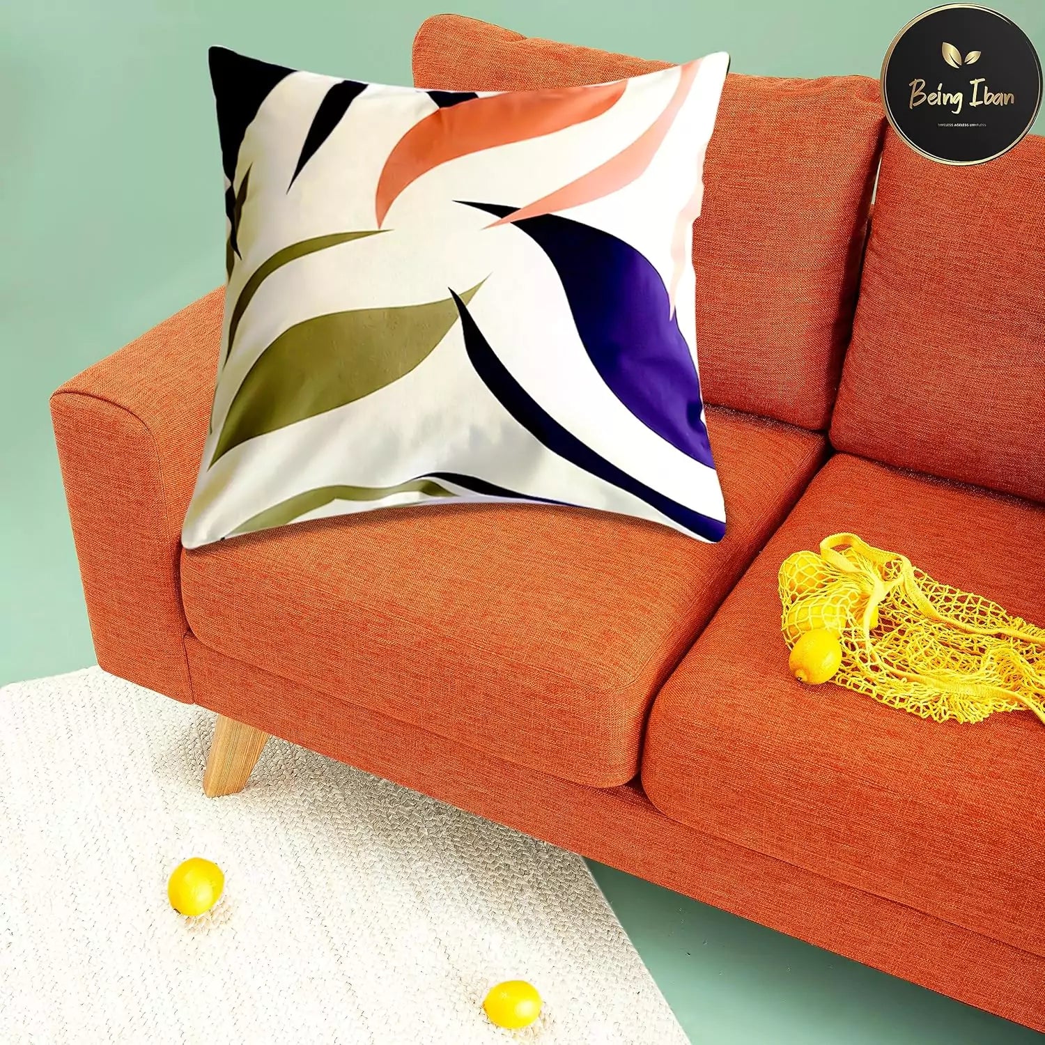 Luxury Geometric Blue Green Yellow Leaves HD Digital Print Pillow Cover -16x 16 Inch Pillow Cushion Cover - Set Of 4 Square Hidden Zipper Cushion Case Great for Sofa Bedroom Yard Living Room Decor