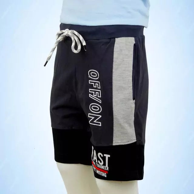 Cotton Shorts for Boys with Pockets,Pull-On Shorts For Toddlers,Typographic Printed Boxer for Boys-Grey