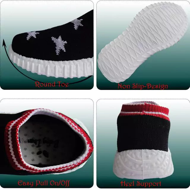 Kids Pull On Shoes Toddler Girls Boys Breathable Sneakers Running Shoes (Black/White)