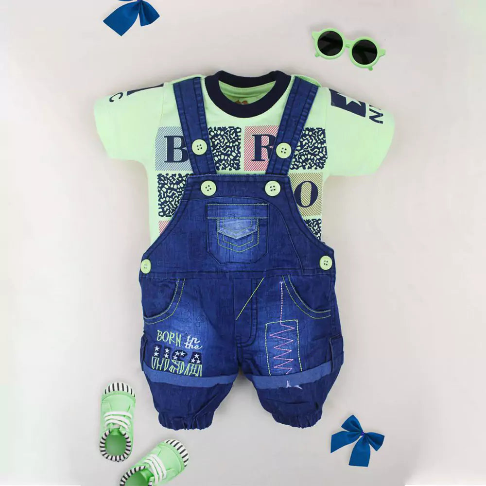 Kids Half Sleeve Denim Dungaree Dress Set with T-shirt for Baby Boys & Baby Girls