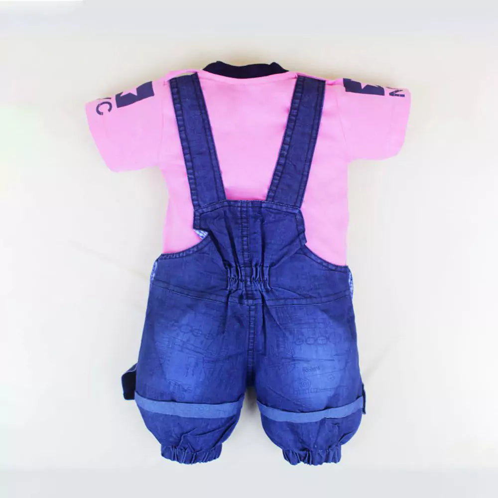 Kids Half Sleeve Denim Dungaree Dress Set with T-shirt for Baby Boys & Baby Girls