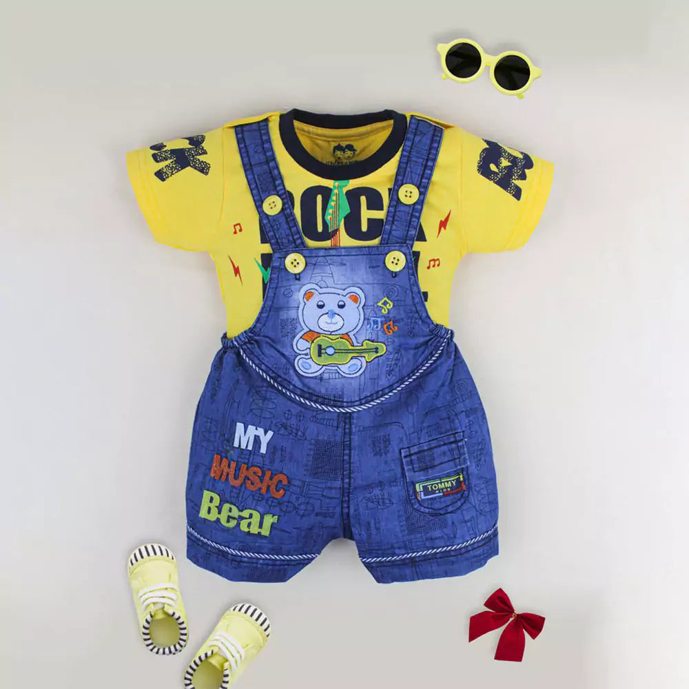 Kids Half Sleeve Denim Dungaree Dress Set with T-shirt for Baby Boys & Baby Girls