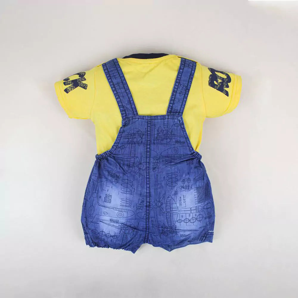 Kids Half Sleeve Denim Dungaree Dress Set with T-shirt for Baby Boys & Baby Girls