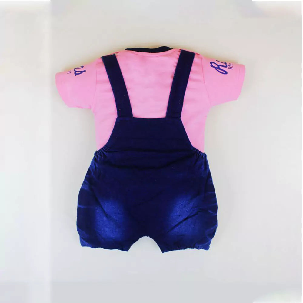 Kids Half Sleeve Denim Dungaree Dress Set with T-shirt for Baby Boys & Baby Girls 100% Cotton