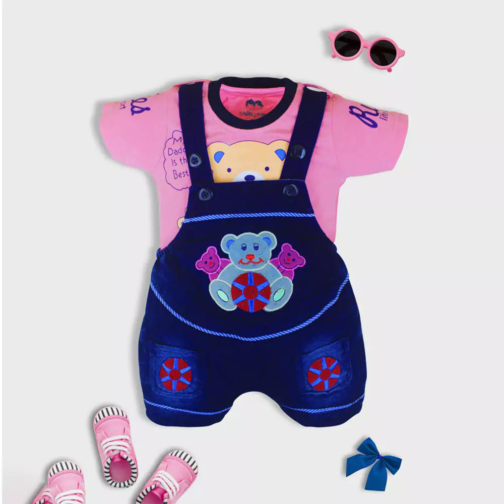 Kids Half Sleeve Denim Dungaree Dress Set with T-shirt for Baby Boys & Baby Girls 100% Cotton