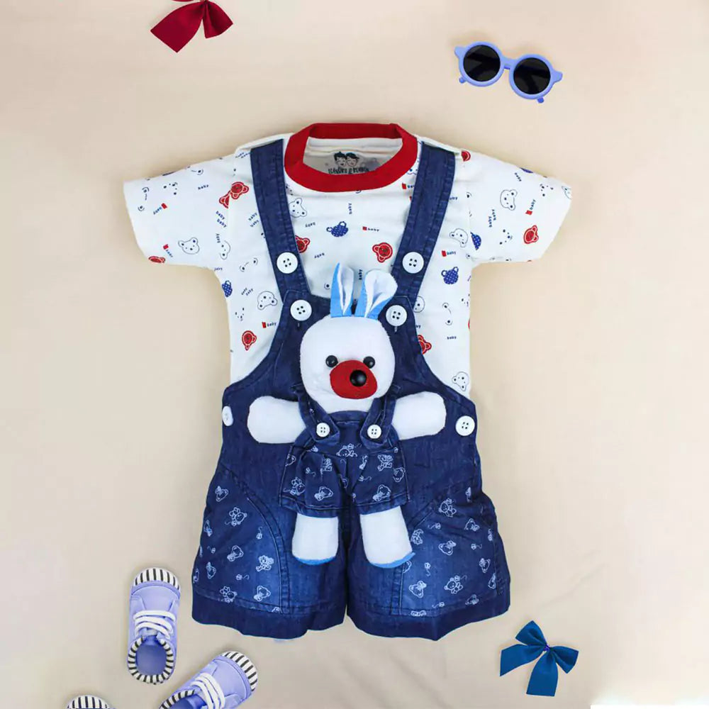 Kids Half Sleeve Denim Dungaree Dress Set with T-shirt for Baby Boys & Baby Girls 100% Cotton