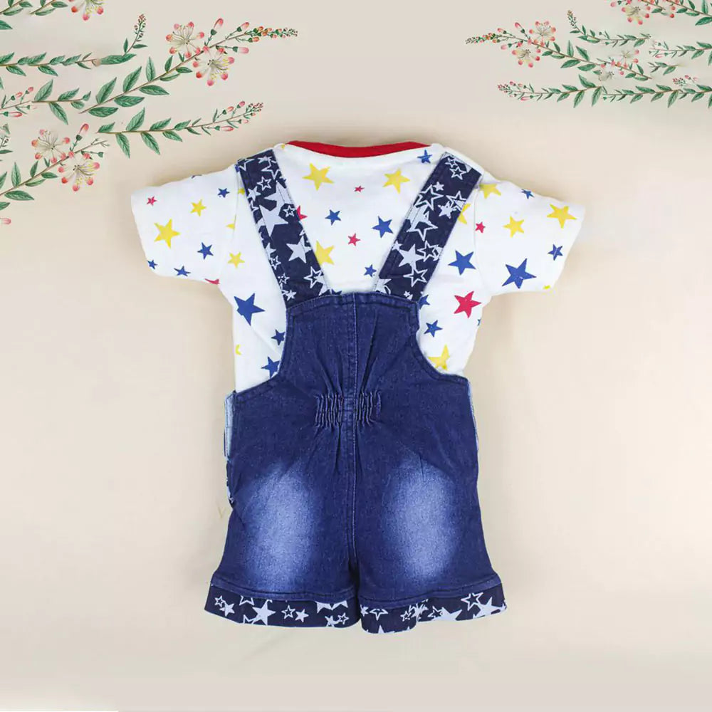 Kids Half Sleeve Denim Dungaree Dress Set with T-shirt for Baby Boys & Baby Girls 100% Cotton