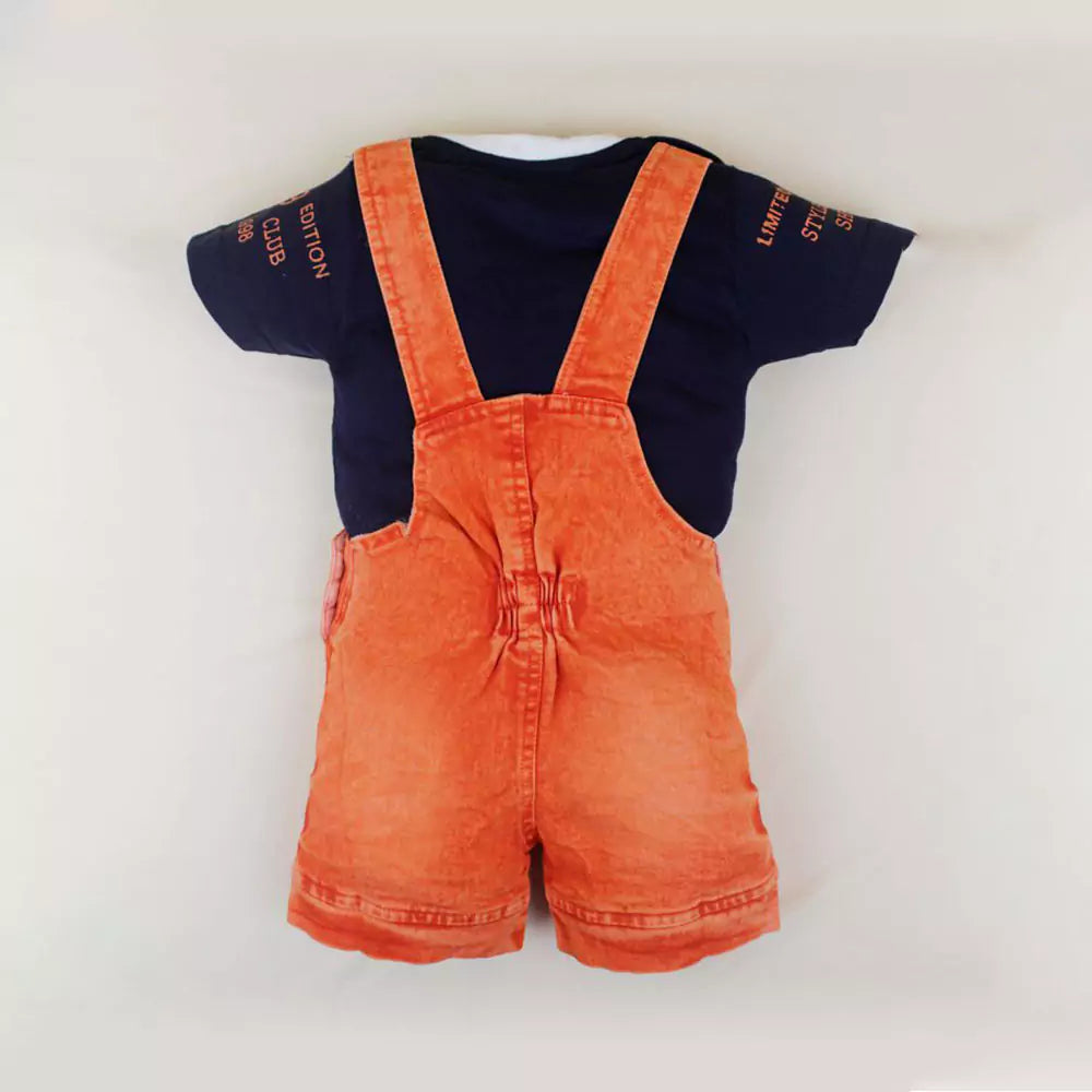Kids Half Sleeve Denim Dungaree Dress Set with T-shirt for Baby Boys & Baby Girls