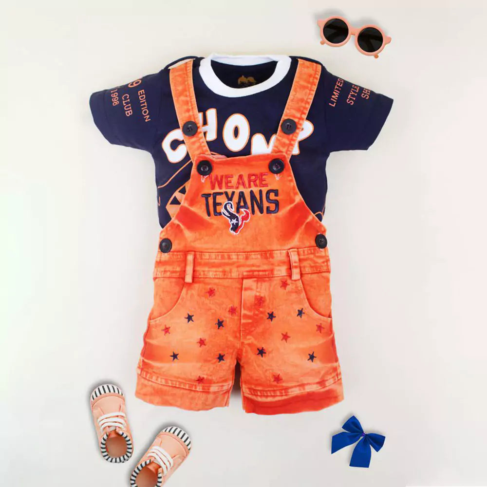 Kids Half Sleeve Denim Dungaree Dress Set with T-shirt for Baby Boys & Baby Girls