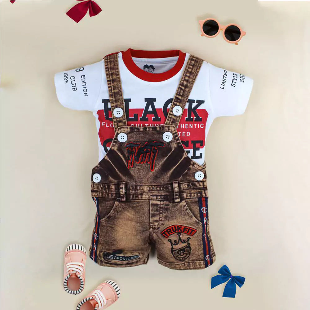 Kids Half Sleeve Denim Dungaree Dress Set with T-shirt for Baby Boys & Baby Girls