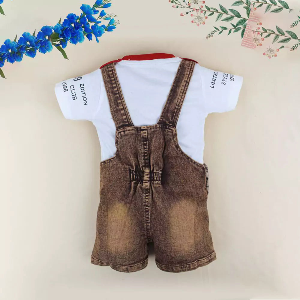 Kids Half Sleeve Denim Dungaree Dress Set with T-shirt for Baby Boys & Baby Girls