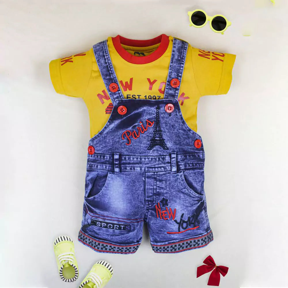 Kids Half Sleeve Denim Dungaree Dress Set with T-shirt for Baby Boys & Baby Girls