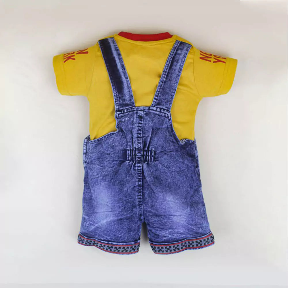 Kids Half Sleeve Denim Dungaree Dress Set with T-shirt for Baby Boys & Baby Girls