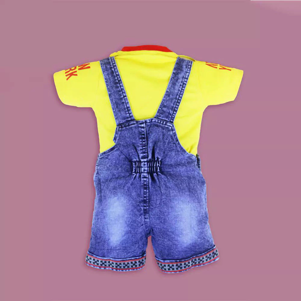 Kids Half Sleeve Denim Dungaree Dress Set with T-shirt for Baby Boys & Baby Girls