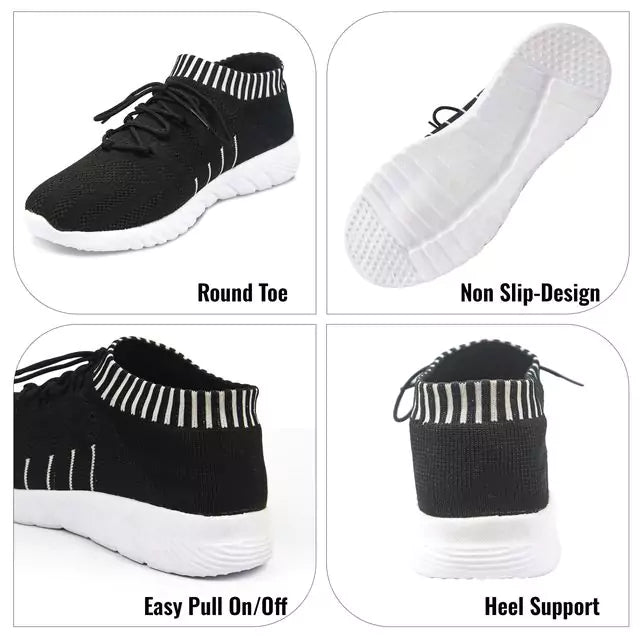 Walking Shoes Women Sock Sneakers Lightweight Comfy Breathable Casual (Black & White)