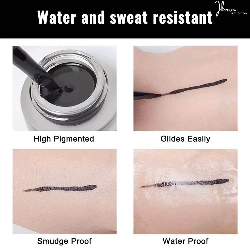 IBORA Gel Eyeliner Quick Drying Smudge Resistant Long Lasting 12 Hour Wear Precise Ultra Fine Black Waterproof (8 Gm)