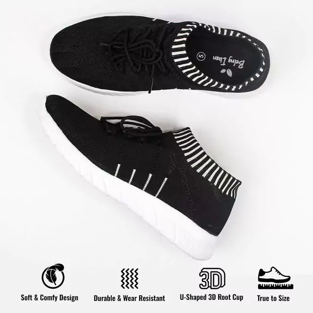 Walking Shoes Women Sock Sneakers Lightweight Comfy Breathable Casual (Black & White)