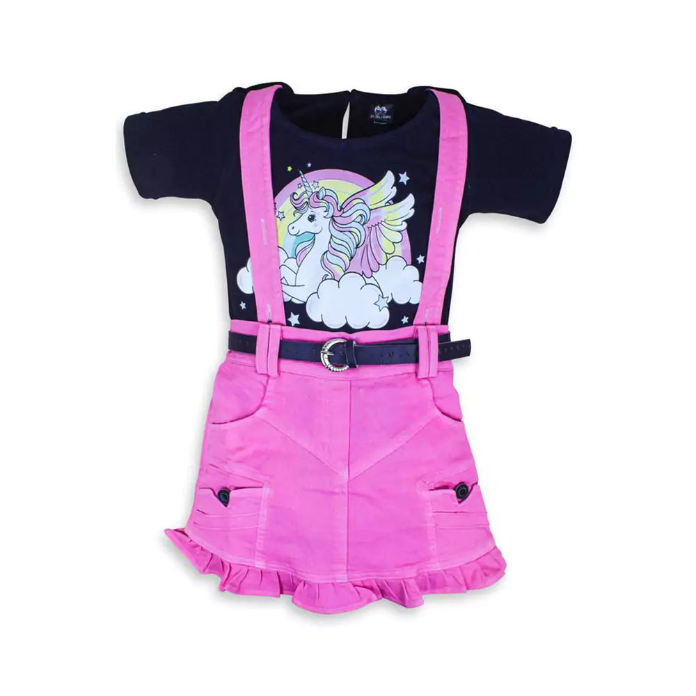 Baby Girls Outfits Dungaree Set for Kids (Pink & Navy)