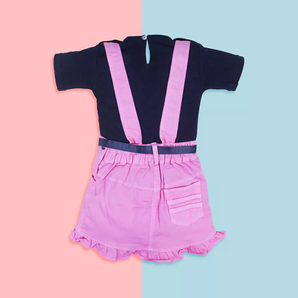 Baby Girls Outfits Dungaree Set for Kids (Pink & Navy)