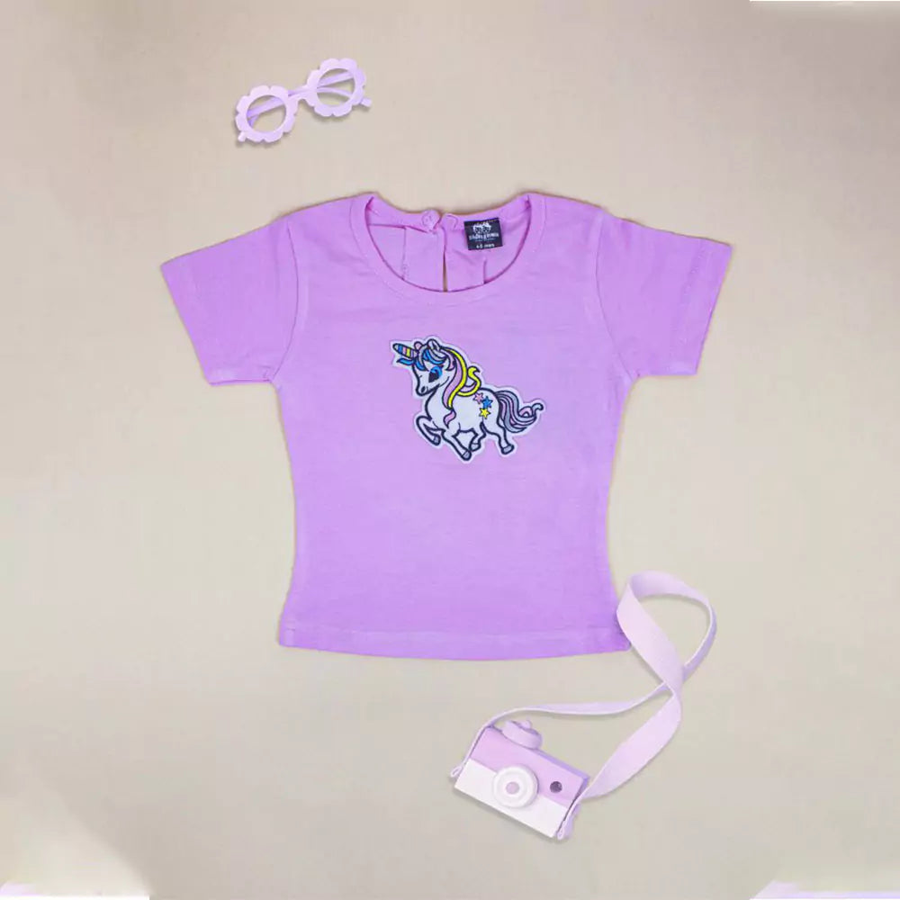 Baby Girls Outfits Unicorn Printed Navy Blue T-Shirt Tops Baba Suit