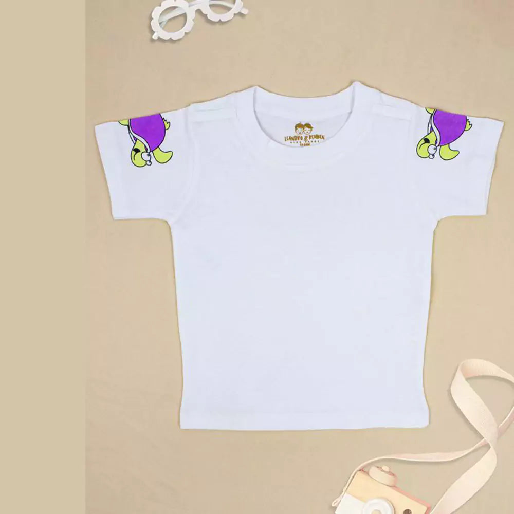 Baby Girls Outfits Unisex Animal Printed Mustard T-Shirt Tops (White & Yellow)