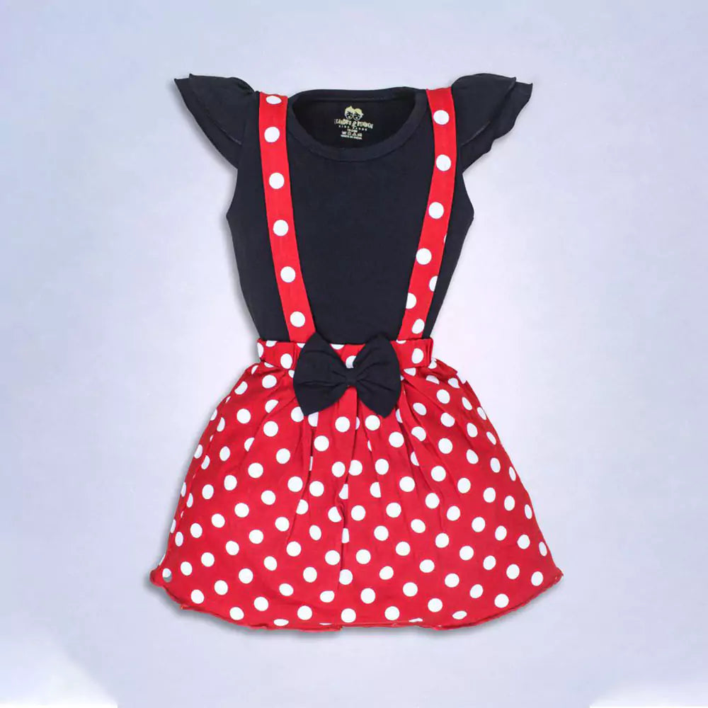 Girls Summer Dress Short Sleeve Cold Shoulder Black & Red