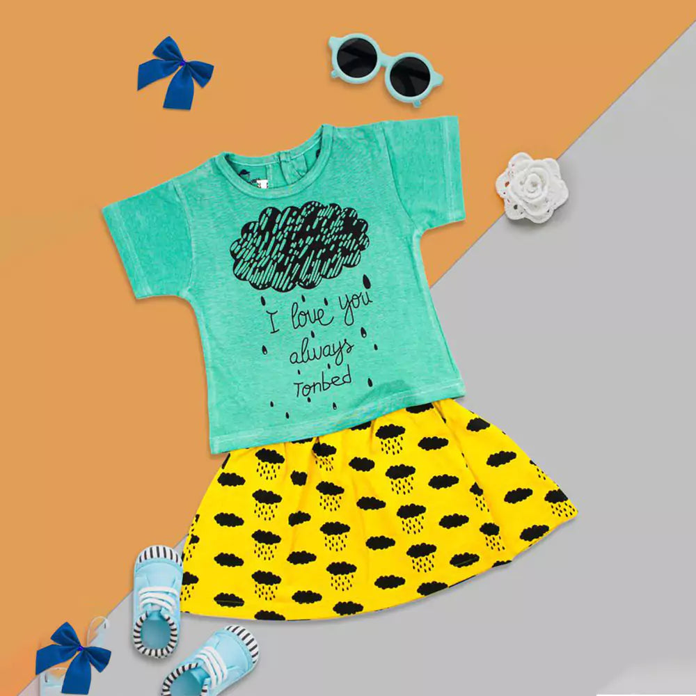 Girl Short Sleeve Tee Top And Skirt Set