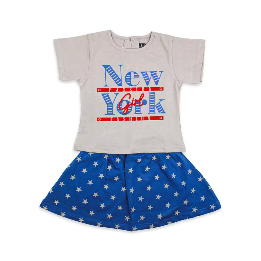 Girl Short Sleeve Tee Top And Skirt Set