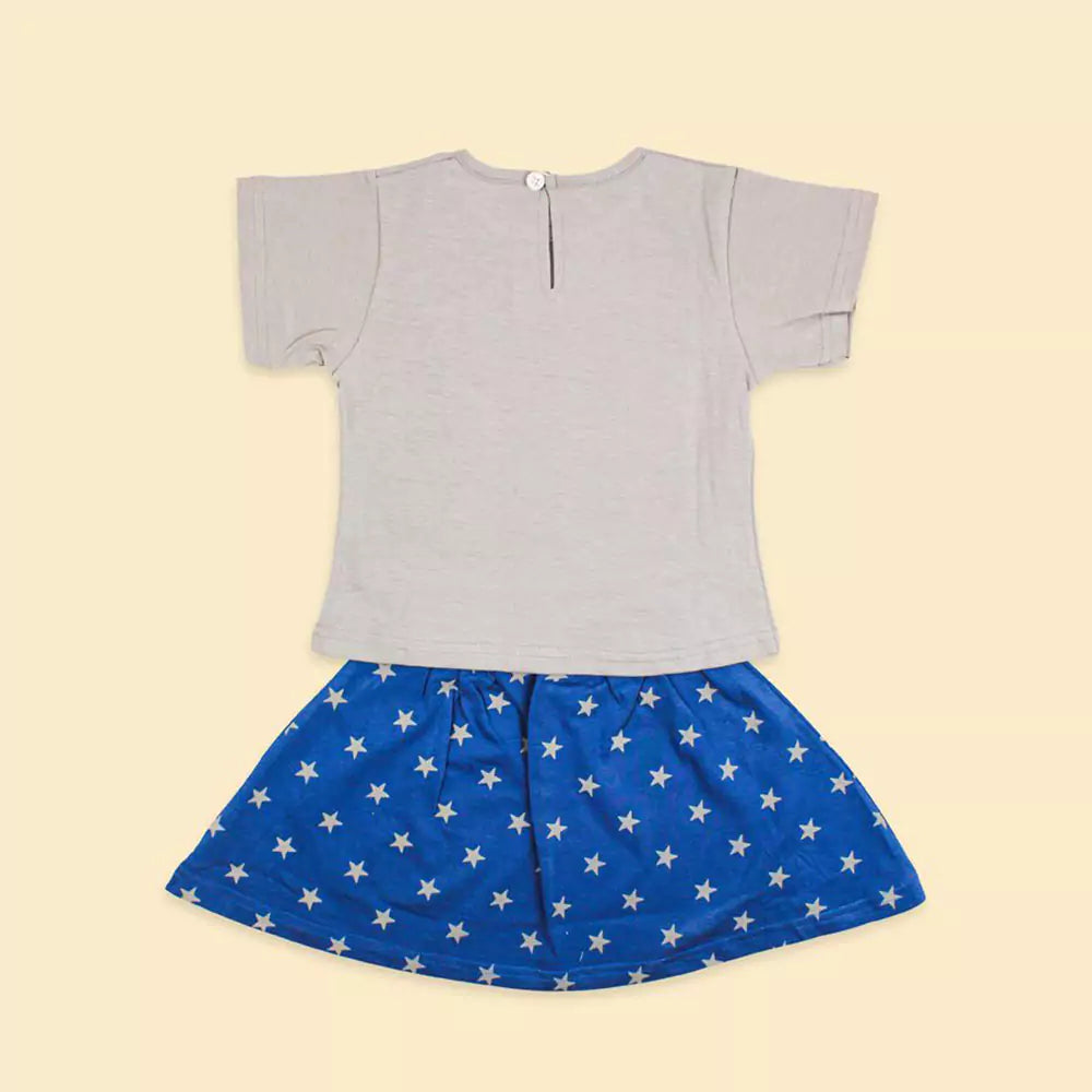 Girl Short Sleeve Tee Top And Skirt Set