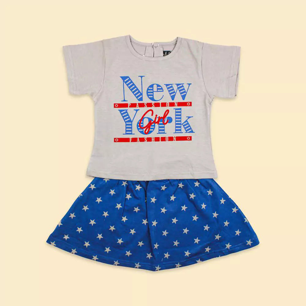 Girl Short Sleeve Tee Top And Skirt Set